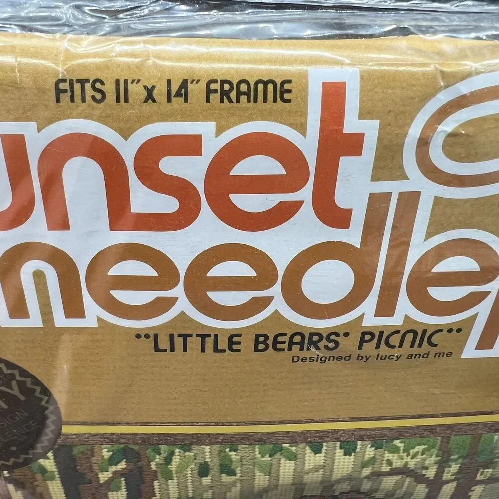 Vtg Sunset Needlepoint 1980 Little Bears Picnic Kit 6879 Complete New Sealed